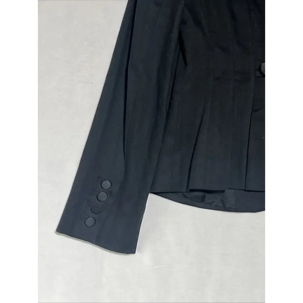 LOFT Tuxedo Blazer Womens 4P Black Scoop Neck Satin Collar One Button Formal - Picture 6 of 11